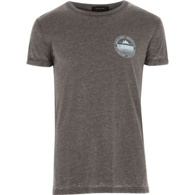 Dark grey burnout print T-shirt